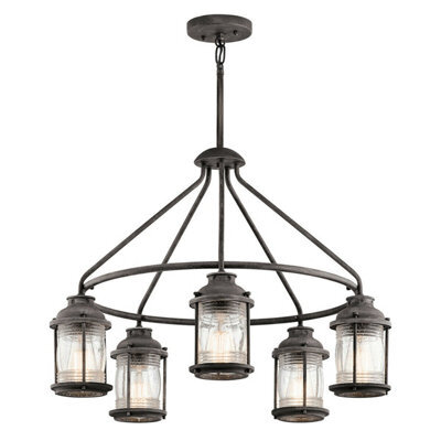 Elegant Weathered Zinc Outdoor Chandelier With 5 Led Bulbs - image 1