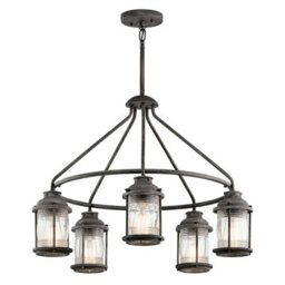 Elegant Weathered Zinc Outdoor Chandelier With 5 Led Bulbs - thumbnail 1