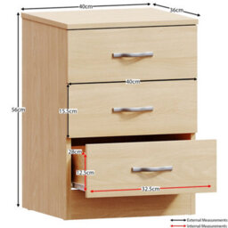 Lassic Vida Designs Riano 3 Piece Bedroom Set (3 Drawer Bedside Chest, 4 Drawer Chest, 3 Door Wardrobe), Pine - thumbnail 3