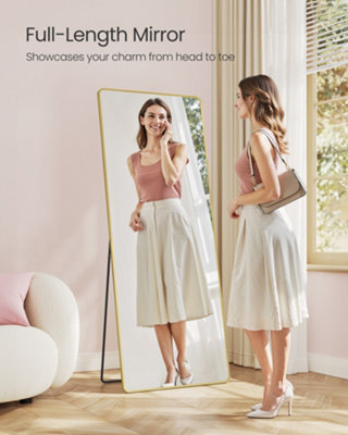 LEDREM Full Length Mirror, 165 X 60 Cm, Rectangle Full Body Mirror With Stand, Aluminium Alloy Frame Floor Mirror, Tempered Glass - image 1