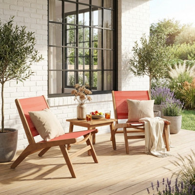 Sweeek - Set Of 2 Easy Chairs Acacia Wood And Textilene Terracotta - Madera - image 1