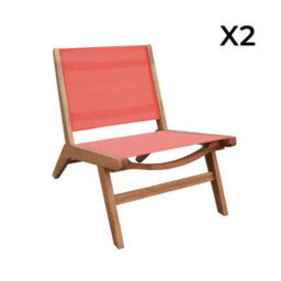 Sweeek - Set Of 2 Easy Chairs Acacia Wood And Textilene Terracotta - Madera - thumbnail 4