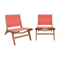 Sweeek - Set Of 2 Easy Chairs Acacia Wood And Textilene Terracotta - Madera - thumbnail 2