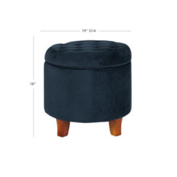 Luxury Living Cambridge Tufted Round Storage Ottoman - Dark Navy - thumbnail 4