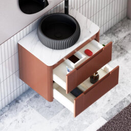 Royal Bathrooms Avenza 800mm Terracotta Clay Wall Hung Bathroom Countertop Vanity Unit 2 Drawer With Milan Black Basin - thumbnail 5