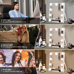 Hollywood Vanity Makeup Mirror, 9 Led Bulbs, 3 Colour Modes, Touch Control, 360 Rotating Stand, 25X30Cm, White - thumbnail 7