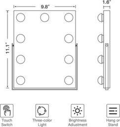 Hollywood Vanity Makeup Mirror, 9 Led Bulbs, 3 Colour Modes, Touch Control, 360 Rotating Stand, 25X30Cm, White - thumbnail 3