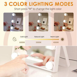 Hollywood Vanity Makeup Mirror, 9 Led Bulbs, 3 Colour Modes, Touch Control, 360 Rotating Stand, 25X30Cm, White - thumbnail 2