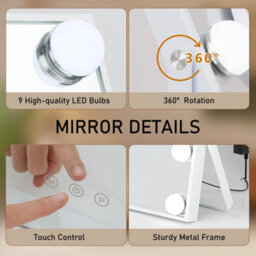 Hollywood Vanity Makeup Mirror, 9 Led Bulbs, 3 Colour Modes, Touch Control, 360 Rotating Stand, 25X30Cm, White - thumbnail 5