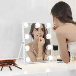 Hollywood Vanity Makeup Mirror, 9 Led Bulbs, 3 Colour Modes, Touch Control, 360 Rotating Stand, 25X30Cm, White - thumbnail 4
