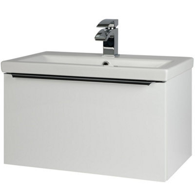 Clifton 600mm Gloss White Wall Bathroom Mounted Vanity Unit And Basin (Central) - Brassware Not Included - image 1