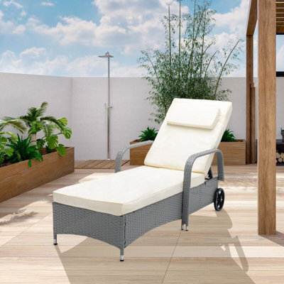 MCC Direct Rattan Reclining Sun Lounger Garden And Outdoor Sun Bed On Wheels - Grey - image 1