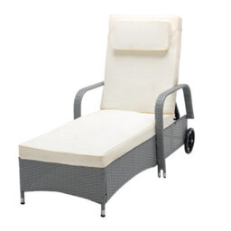 MCC Direct Rattan Reclining Sun Lounger Garden And Outdoor Sun Bed On Wheels - Grey - thumbnail 4