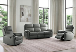 SC FURNITURE LIMITED Dark Grey Genuine Leather Reclining 3 Seater + 2 Reclining Armchairs - Aberino