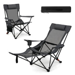Gainoom Grey Reclining Camping Chair Outdoor Folding Mesh Lounge Chair - thumbnail 9