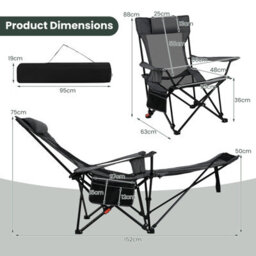 Gainoom Grey Reclining Camping Chair Outdoor Folding Mesh Lounge Chair - thumbnail 2