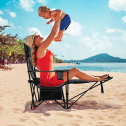 Gainoom Grey Reclining Camping Chair Outdoor Folding Mesh Lounge Chair - thumbnail 3