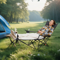 Gainoom Grey Reclining Camping Chair Outdoor Folding Mesh Lounge Chair