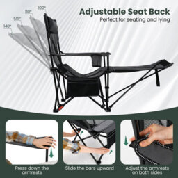 Gainoom Grey Reclining Camping Chair Outdoor Folding Mesh Lounge Chair - thumbnail 6