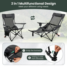 Gainoom Grey Reclining Camping Chair Outdoor Folding Mesh Lounge Chair - thumbnail 5