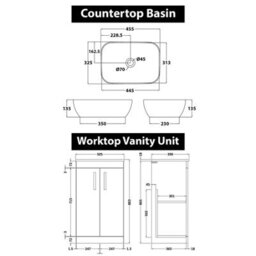 Royal Bathrooms 500mm Floor Standing Vanity Unit 2 Door Grey Elm & Countertop Basin - Elva With Brushed Brass Handle - thumbnail 4