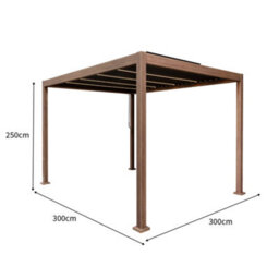 MonsterShop Metal Pergola 3M X 3M With Led Lights Wood Effect Tilting Canopy Roof Aluminium Outdoor Garden Gazebo Sun Rain Shelter Patio - thumbnail 4