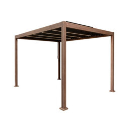 MonsterShop Metal Pergola 3M X 3M With Led Lights Wood Effect Tilting Canopy Roof Aluminium Outdoor Garden Gazebo Sun Rain Shelter Patio - thumbnail 1