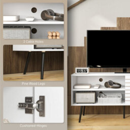 Wyld Haus Lare 145Cm White Tv Unit With Striped Door, Open Shelves And Wooden Legs - thumbnail 6