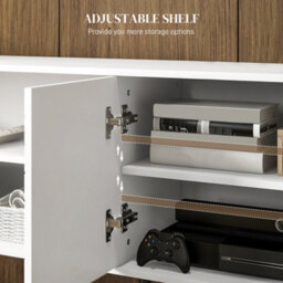 Wyld Haus Lare 145Cm White Tv Unit With Striped Door, Open Shelves And Wooden Legs - thumbnail 5
