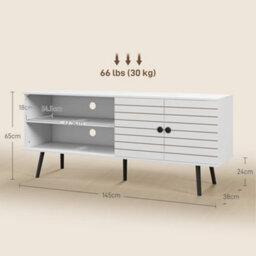 Wyld Haus Lare 145Cm White Tv Unit With Striped Door, Open Shelves And Wooden Legs - thumbnail 3