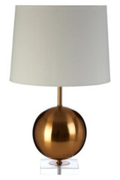 Orsina Gold Sphere Table Lamp, Luxe Gold Iron With Crystal Glass Base, White Linen Shade Orb Lamp For Living Room - thumbnail 1
