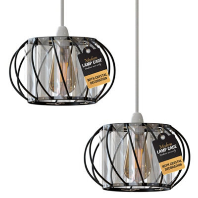 Metal Wire Cage Ceiling Light Shade Easy Fit Lamp Shade, Ceiling Hanging Indoor Pendant Light Lampshade Black 18Cm 2 Pack - image 1