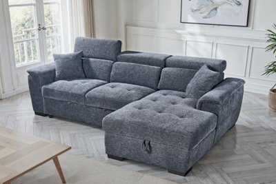 Corner Sofa Bed With Storage In Pale Blue Chenille Fabric 2C1 Sofabed - image 1