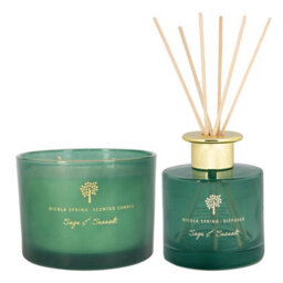 Nicola Spring Sage & Seasalt Scented Candle & Diffuser Set - 350G Natural Soy Wax Candle & Home Air Freshener Set