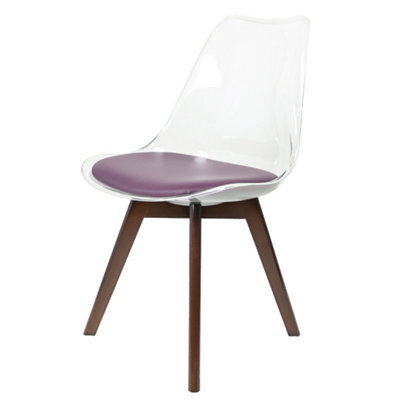 Fusion Living Soho Clear And Aubergine Plastic Dining Chair With Squared Dark Wood Legs - image 1