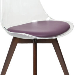 Fusion Living Soho Clear And Aubergine Plastic Dining Chair With Squared Dark Wood Legs - thumbnail 3