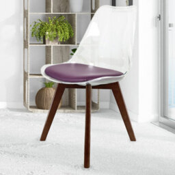 Fusion Living Soho Clear And Aubergine Plastic Dining Chair With Squared Dark Wood Legs - thumbnail 2