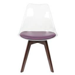Fusion Living Soho Clear And Aubergine Plastic Dining Chair With Squared Dark Wood Legs - thumbnail 7