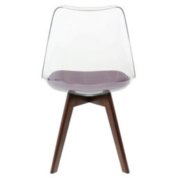Fusion Living Soho Clear And Aubergine Plastic Dining Chair With Squared Dark Wood Legs - thumbnail 4