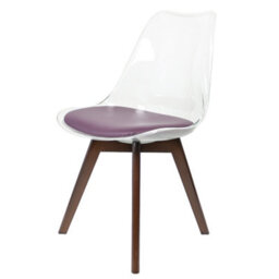 Fusion Living Soho Clear And Aubergine Plastic Dining Chair With Squared Dark Wood Legs - thumbnail 1
