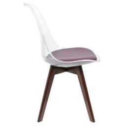 Fusion Living Soho Clear And Aubergine Plastic Dining Chair With Squared Dark Wood Legs - thumbnail 6