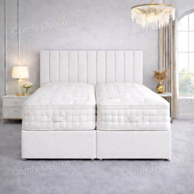 Comfy Deluxe 5Ft Kingsize Zip Link 6X3 Length White Plush Divan Bed Full Set 4 Drawers - image 1