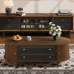 Btm Living Room Coffee Table, Walnut Wood Finish, 2 Drawers, Roll Up Doors, Sofa Table, Side Table, 100X50X36Cm - thumbnail 9