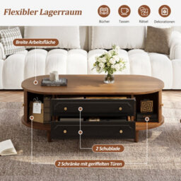 Btm Living Room Coffee Table, Walnut Wood Finish, 2 Drawers, Roll Up Doors, Sofa Table, Side Table, 100X50X36Cm - thumbnail 7