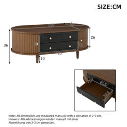 Btm Living Room Coffee Table, Walnut Wood Finish, 2 Drawers, Roll Up Doors, Sofa Table, Side Table, 100X50X36Cm - thumbnail 5