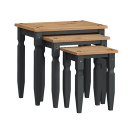 Mercers Furniture Corona Charcoal Piccolo Nest Of 3 Tables Solid Wood Pine Wooden Dark Grey Side End Tables With Mexican Styling - thumbnail 2