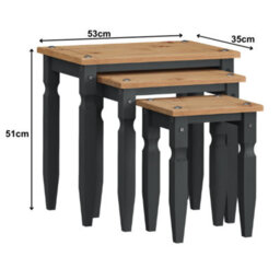 Mercers Furniture Corona Charcoal Piccolo Nest Of 3 Tables Solid Wood Pine Wooden Dark Grey Side End Tables With Mexican Styling - thumbnail 4