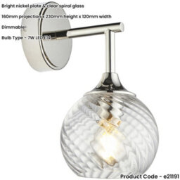 Loops 6 Light Semi Flush Ceiling & 2X Matching Wall Lights - Bright Nickel Clear Spiral Patterned Shade - thumbnail 7