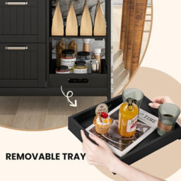 Costway Kitchen Trolley On Lockable Wheels W/ 3 Drawers Wooden Rolling Cart-Black - thumbnail 6
