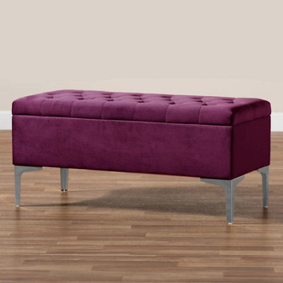 90Cm Modena Upholstered Ottoman Storage Bench, Red Plush Velvet Tufted End Of Bed Shoes Box, Entryway Ottoman Footstool - image 1